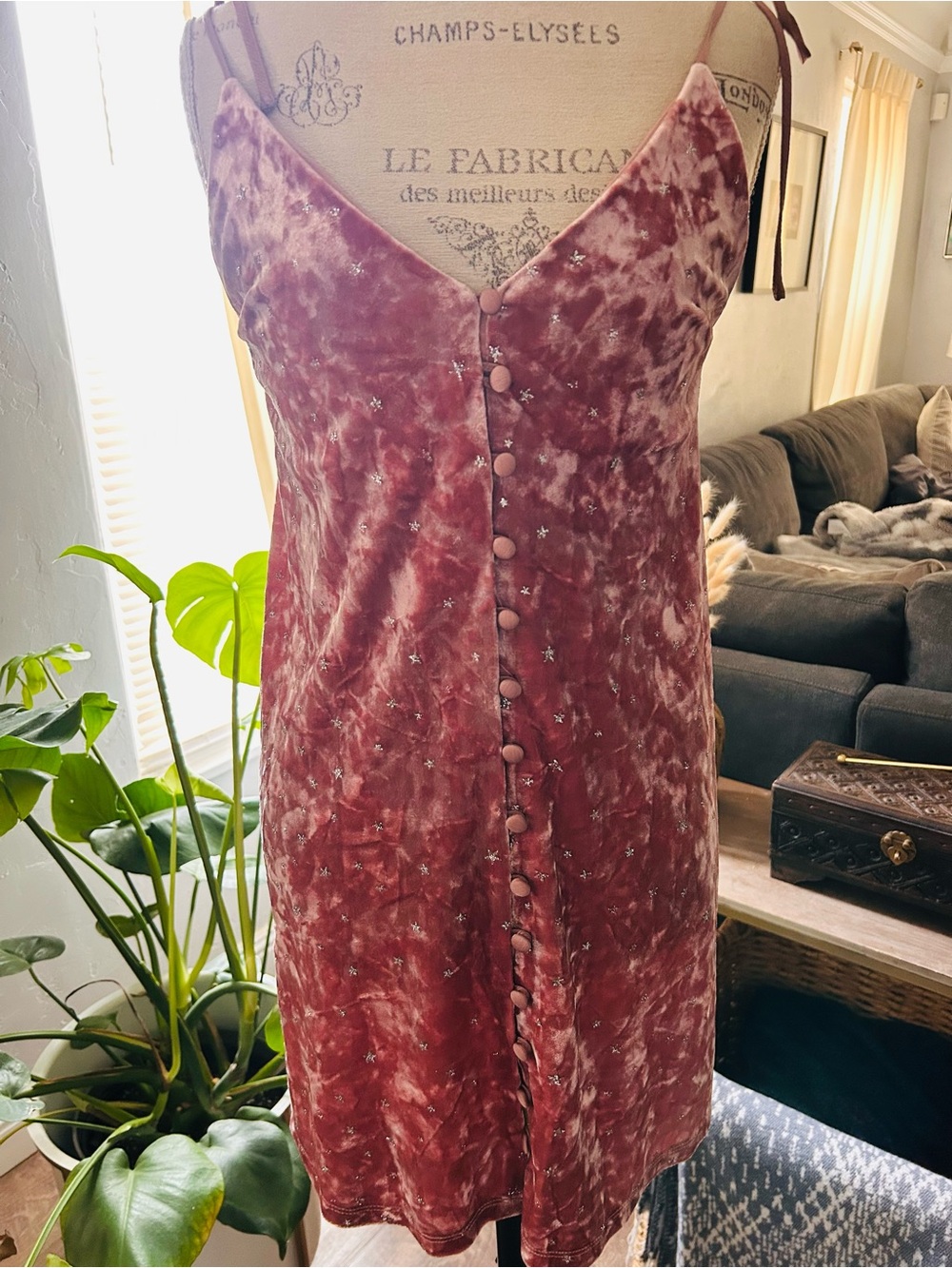 Topshop pink crushed velvet mini dress